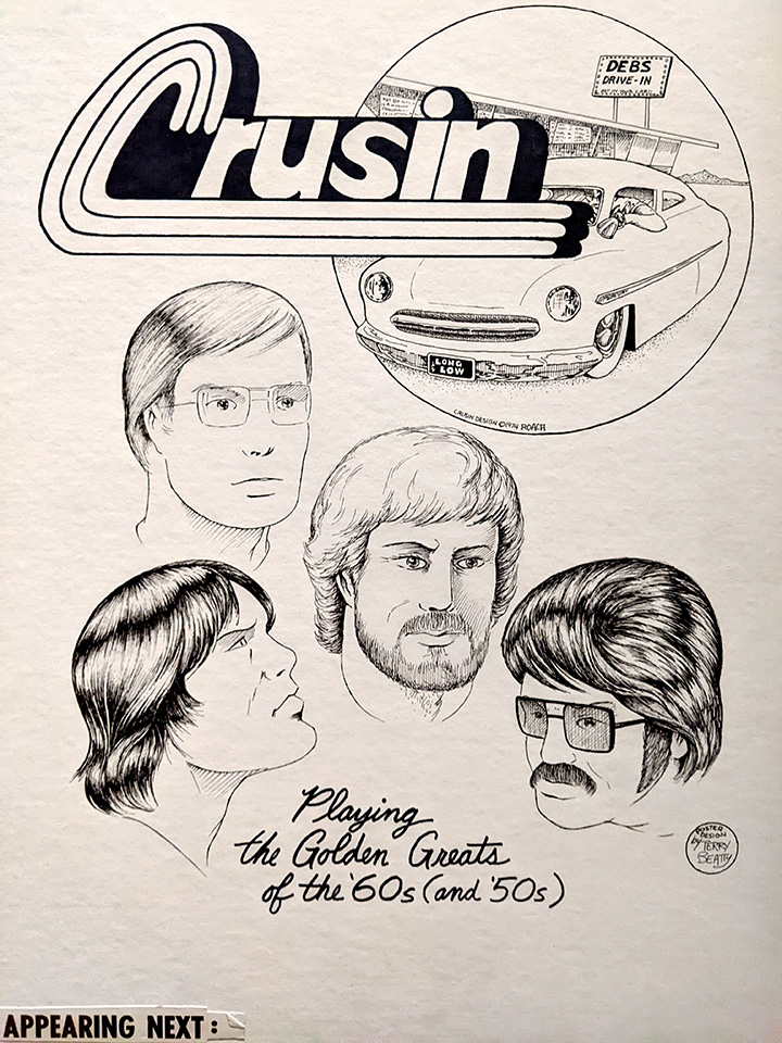 Black and White Crusin' Gig Poster drawn by Terry Beatty.